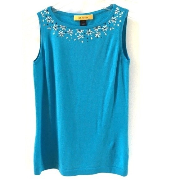 St.John Jewel Embellished Neckline Knit Tank NWOT - Picture 2 of 8